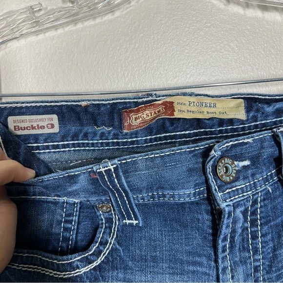 Big Star Mens Pioneer Regular Boot Cut Denim Jeans Size 33 Short Distressed - Picture 5 of 12